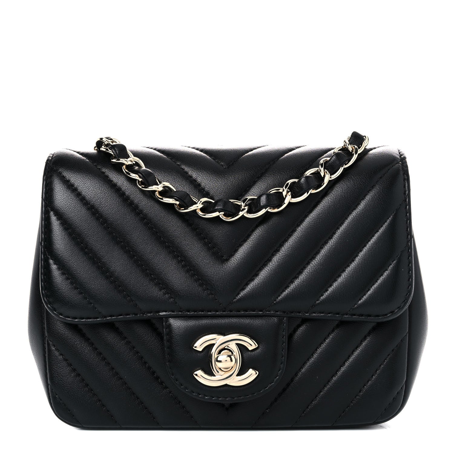 Chanel Lambskin Chevron Quilted Mini Square Flap Black 1 of 11