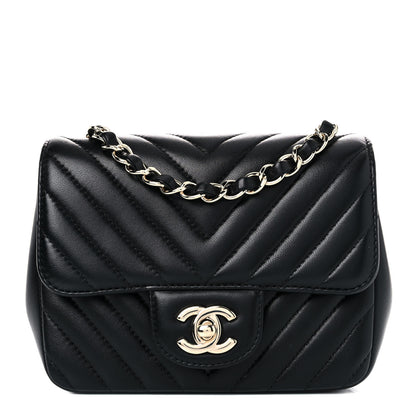 Chanel Lambskin Chevron Quilted Mini Square Flap Black 1 of 11