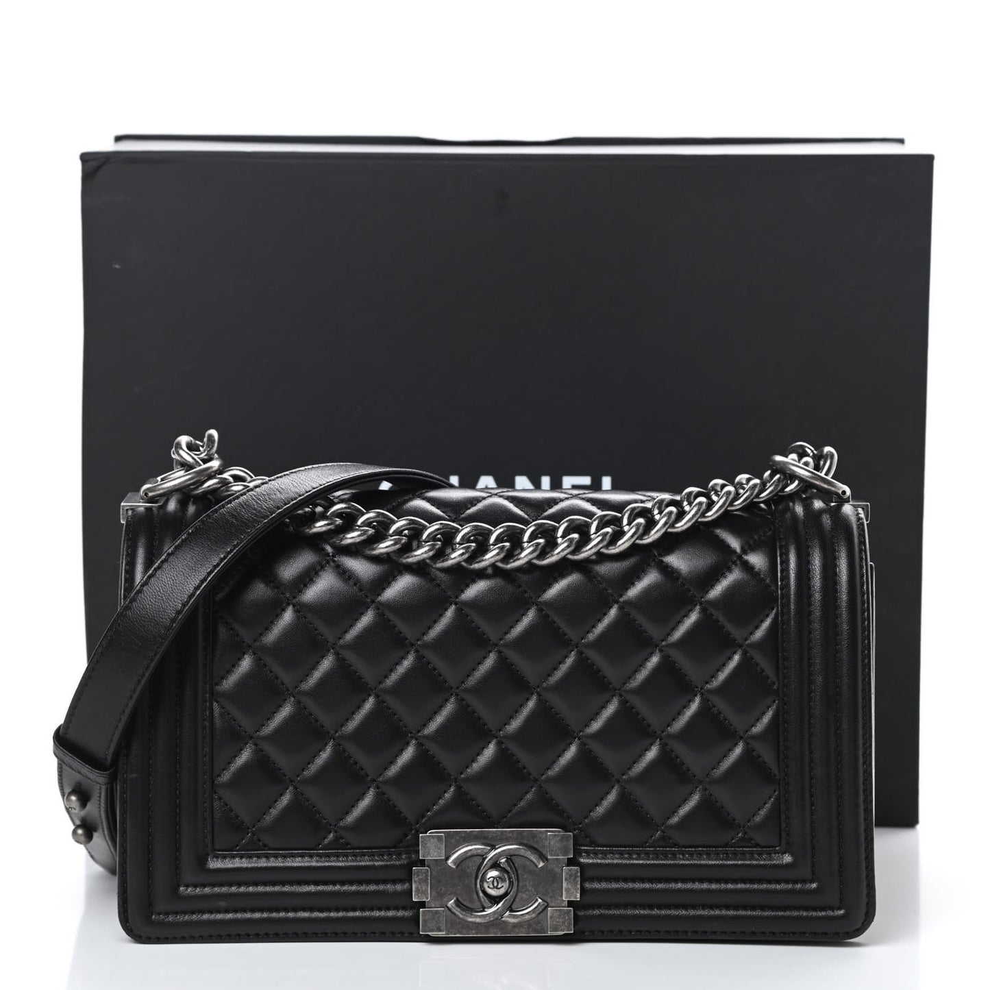 Lambskin Quilted Medium Boy Flap Black