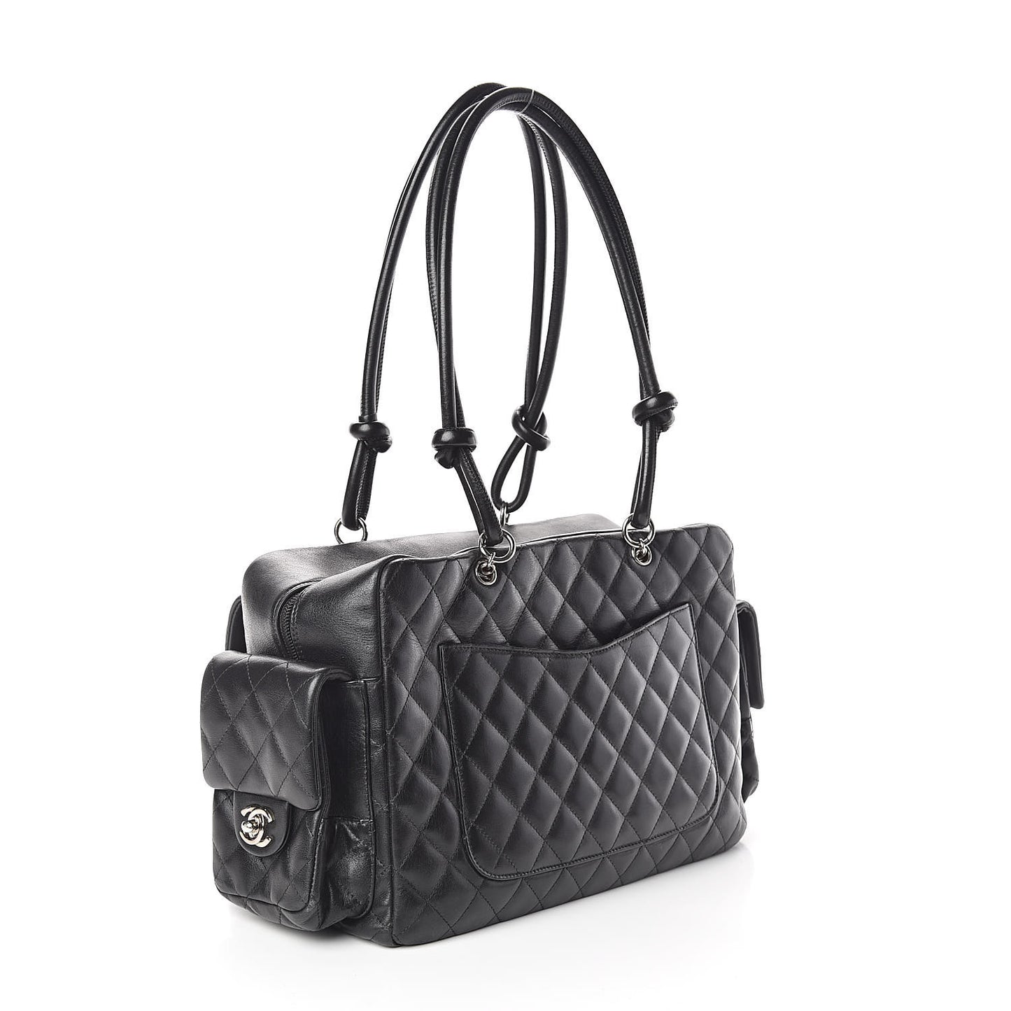Calfskin Quilted Large Cambon Multipocket Reporter Black