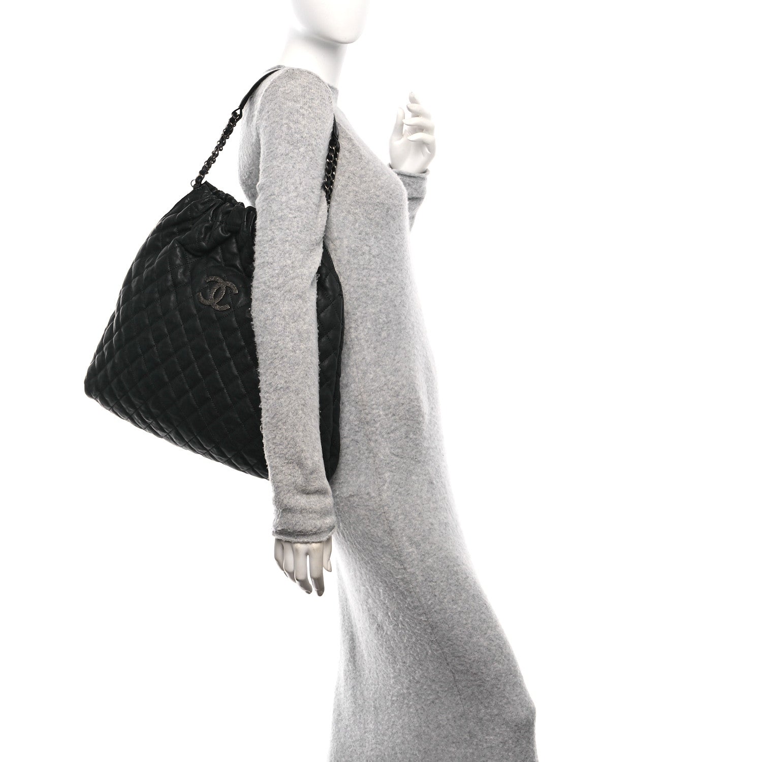 Chanel Distressed Glazed Caviar Quilted Large Elastic Tote Black 2 of 10