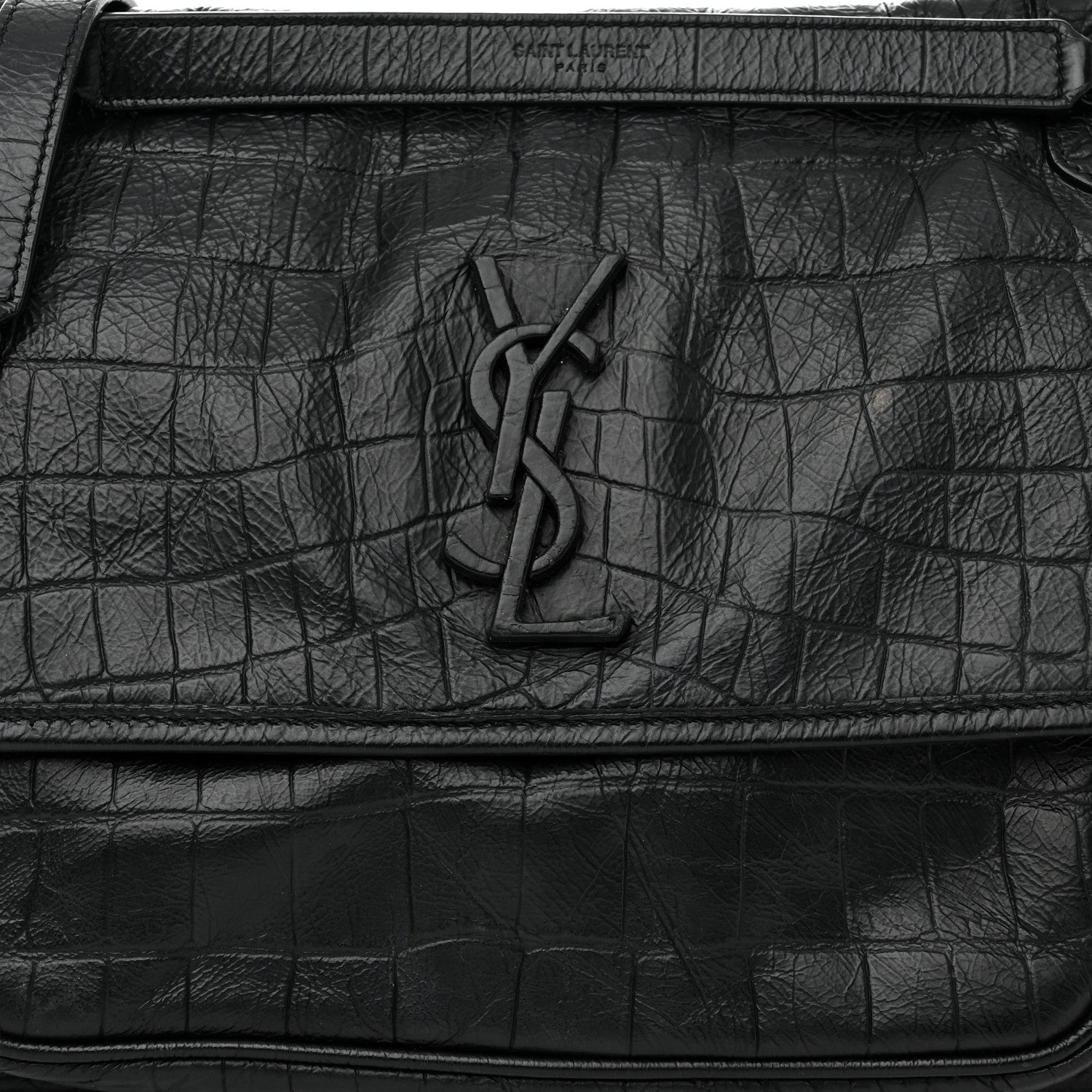 Saint Laurent Crocodile Embossed Lambskin Monogram Medium Niki Chain Satchel Black 8 of 11