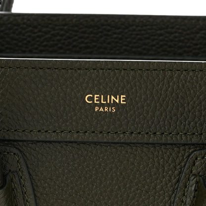 Celine Drummed Calfskin Nano Luggage Khaki 6 of 12
