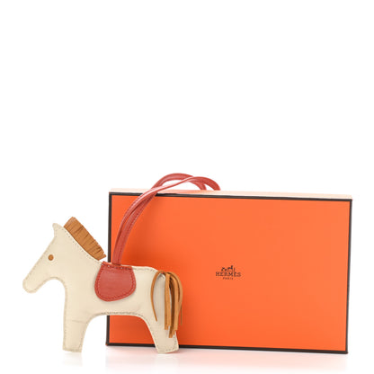 Hermes Milo Lambskin Grigri Rodeo Horse Bag Charm MM Craie Sesame Cornaline 5 of 5