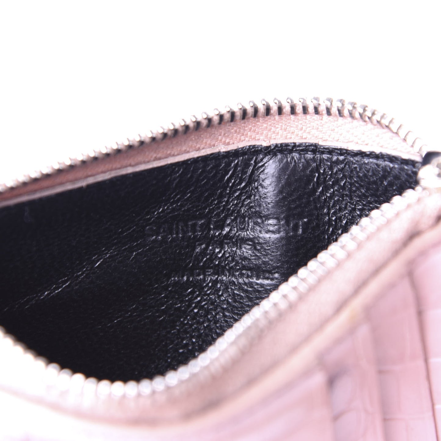 Crocodile Embossed Calfskin 5 Fragments Zip Pouch Card Holder Rose Antic