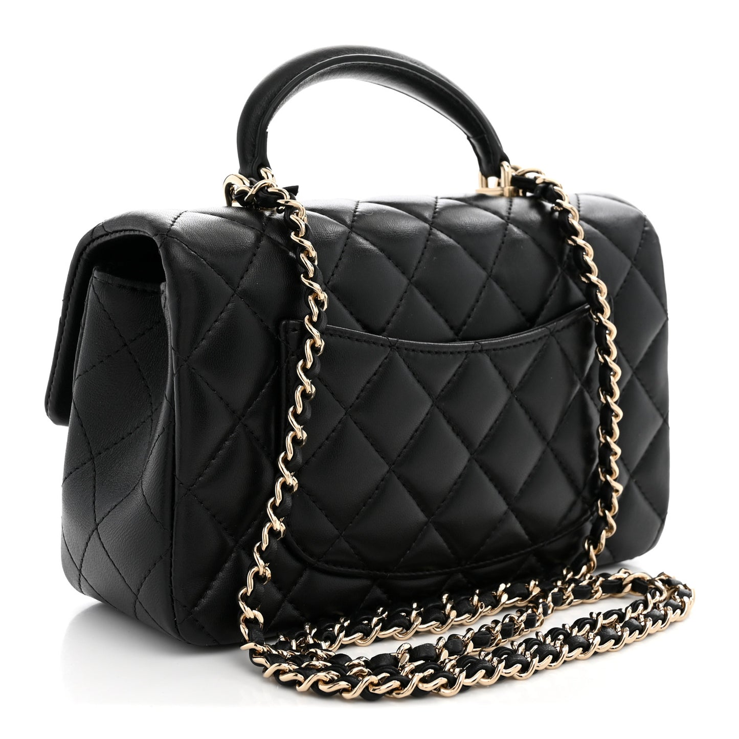 Lambskin Quilted Mini Top Handle Rectangular Flap Black