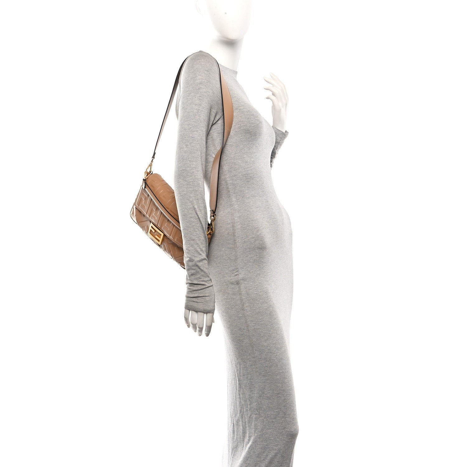 Fendi Nappa FF 1974 Embossed Baguette Miele Scuro 2 of 10