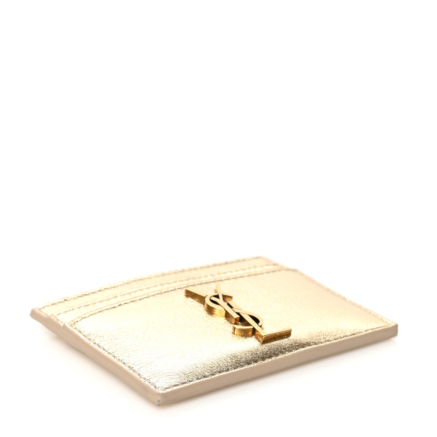 Metallic Calfskin Monogram Credit Card Case Gold