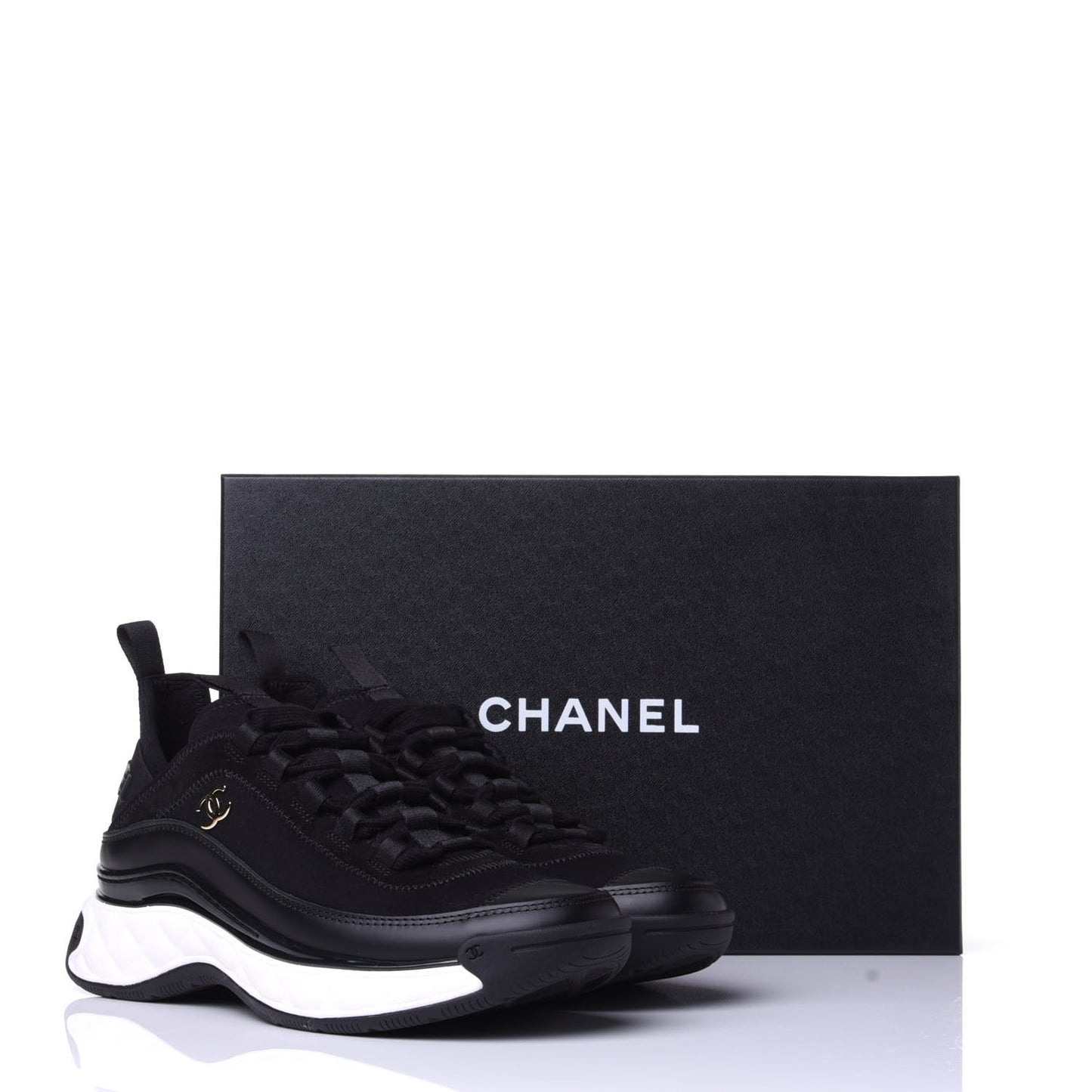 Velvet Calfskin Mixed Fibers CC Sneakers 35.5 Black