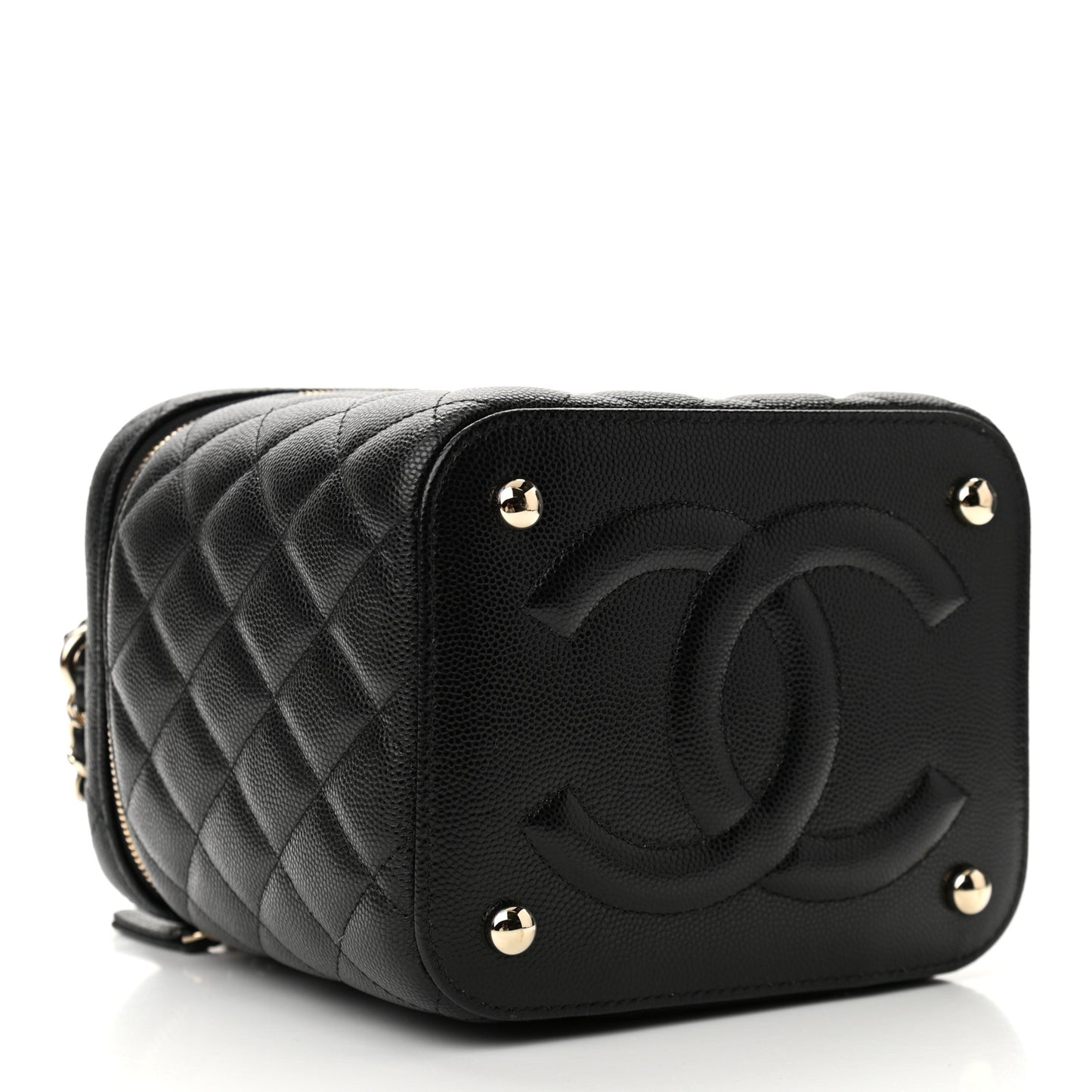 Caviar Quilted Small Top Handle Vanity Case With Chain Black