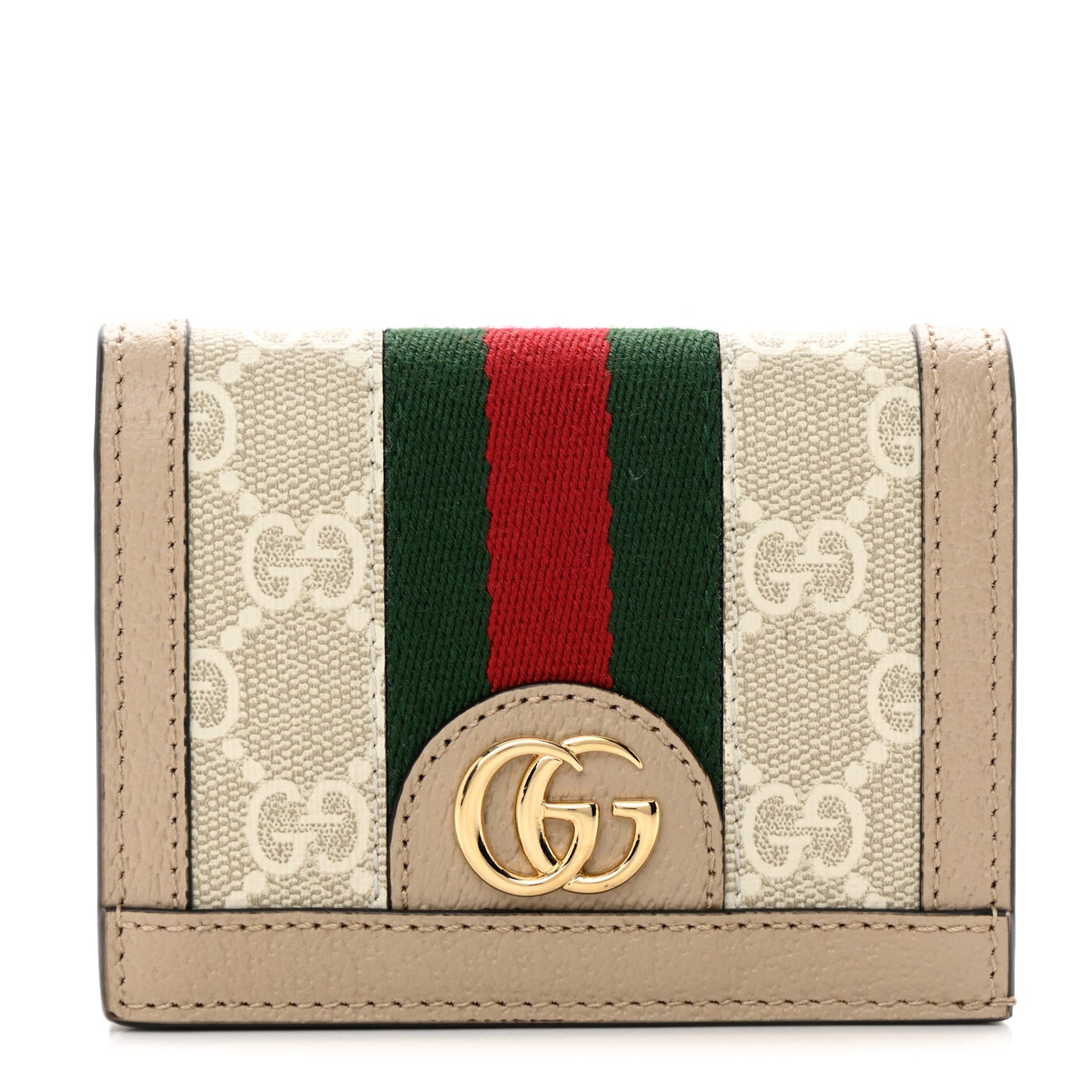 GG Supreme Monogram Textured Dollar Calfskin Web Ophidia Card Case Beige Mystic White Oatmeal