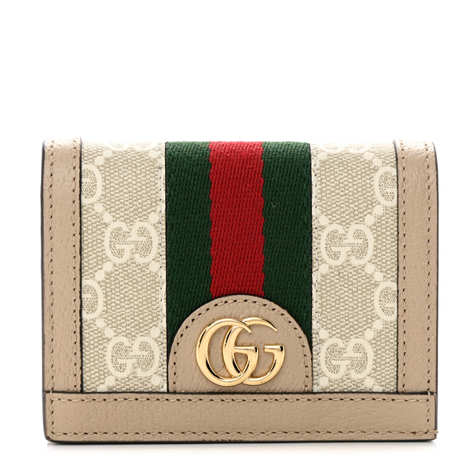 Gucci GG Supreme Monogram Textured Dollar Calfskin Web Ophidia Card Case Beige Mystic White Oatmeal 1 of 10