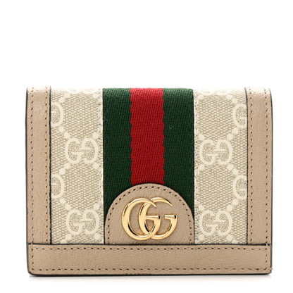 Gucci GG Supreme Monogram Textured Dollar Calfskin Web Ophidia Card Case Beige Mystic White Oatmeal 1 of 10