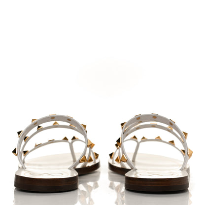 Valentino Garavani Calfskin Rockstud Flair Caged Flat Slide Sandals 36.5 White 6 of 10