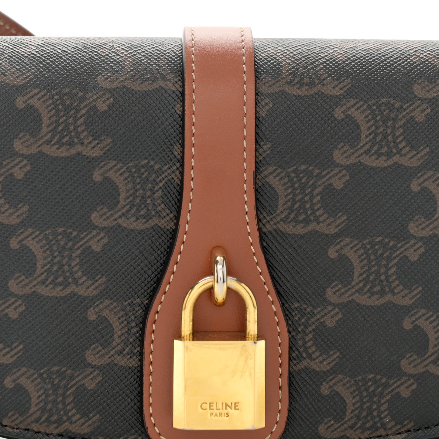 Triomphe Canvas Calfskin Tabou Clutch on Strap Tan