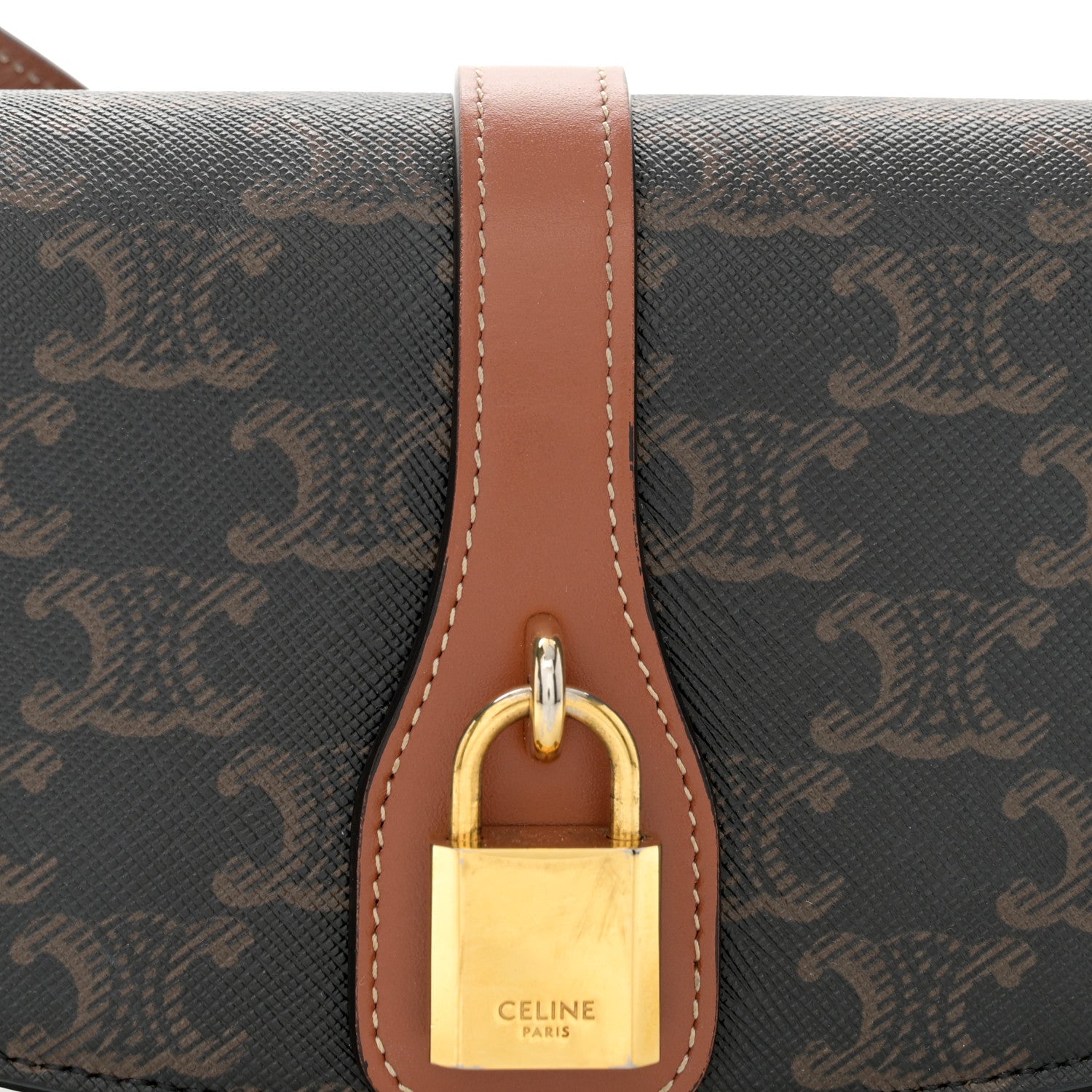 Celine Triomphe Canvas Calfskin Tabou Clutch on Strap Tan 8 of 10