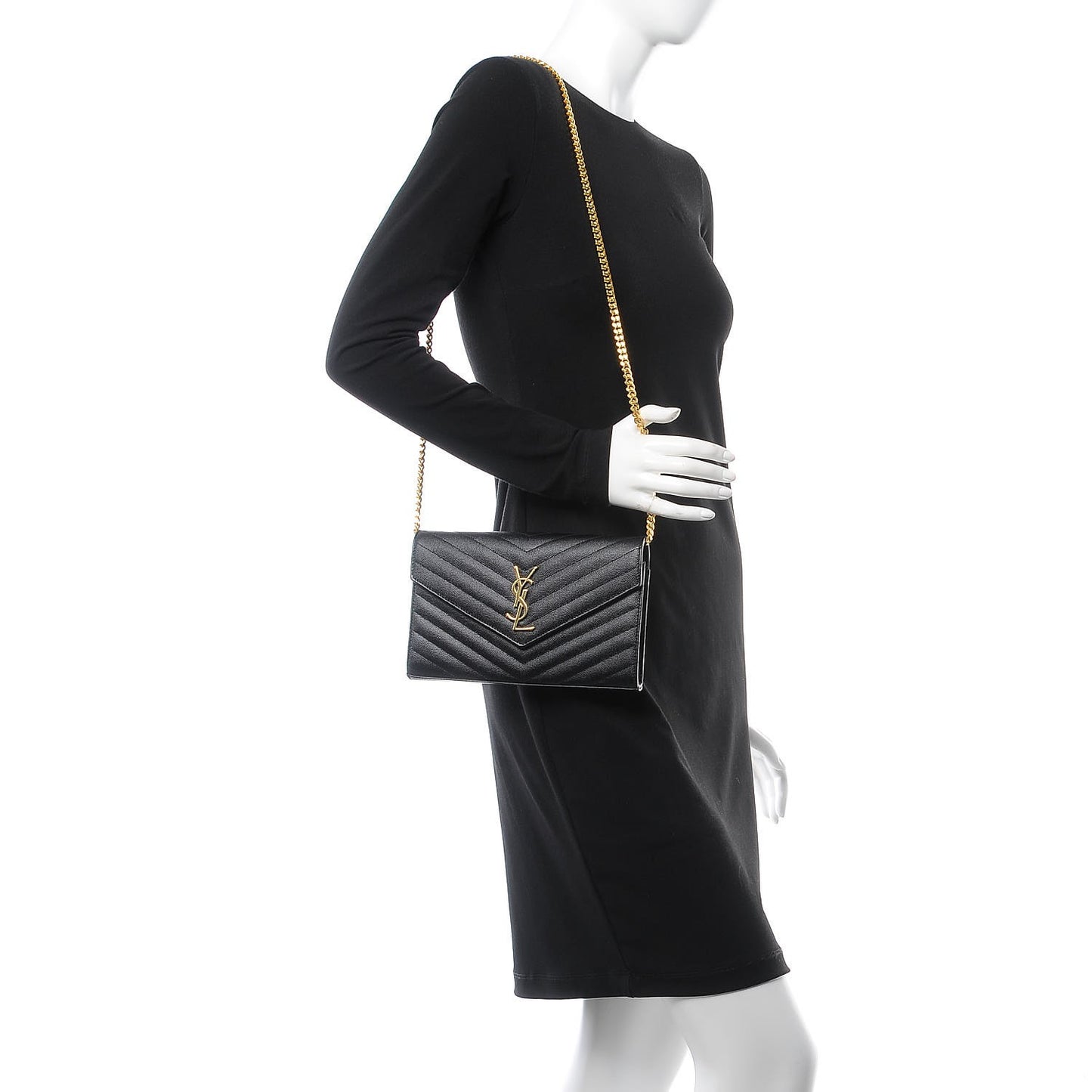 Grain De Poudre Matelasse Chevron Monogram Chain Wallet Black