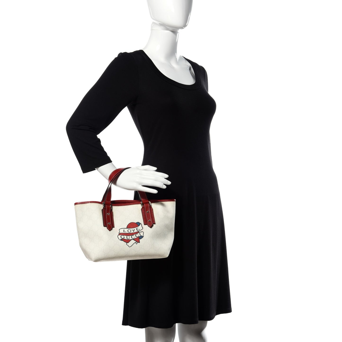 GG Plus Monogram Small Jolicoeur Tattoo Heart Tote Off White Red