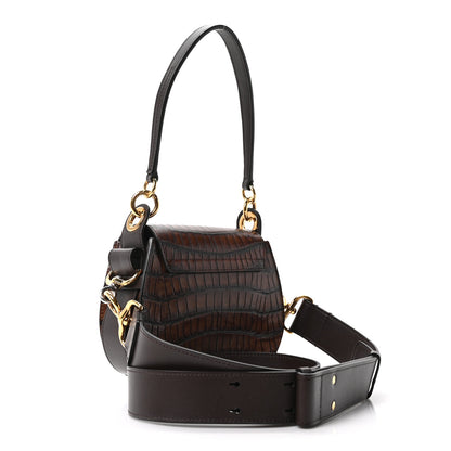 Chloe Calfskin Crocodile Embossed Small Tess Bag Dark Ebony 3 of 9
