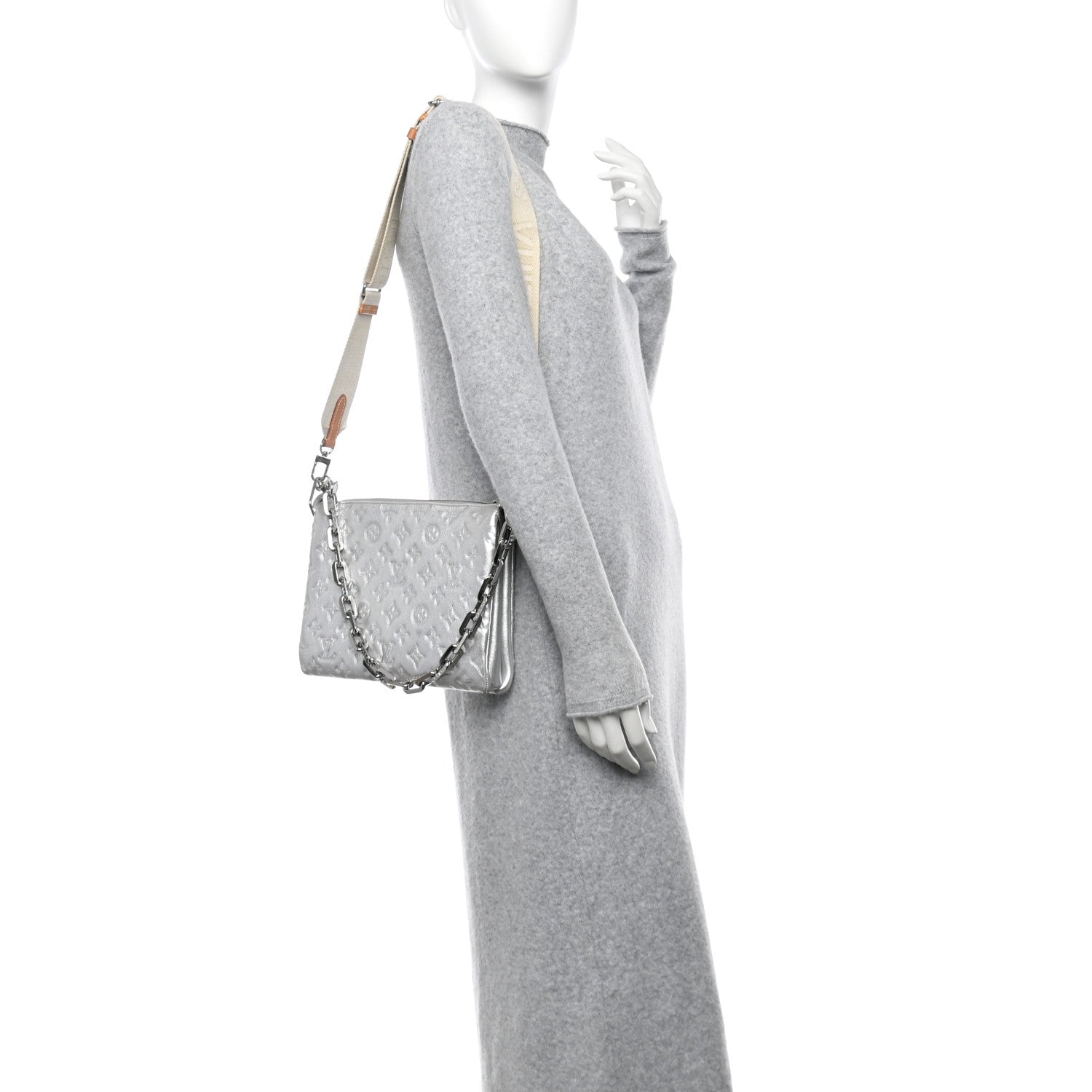 Louis Vuitton Metallic Lambskin Embossed Monogram Coussin PM Silver 2 of 17