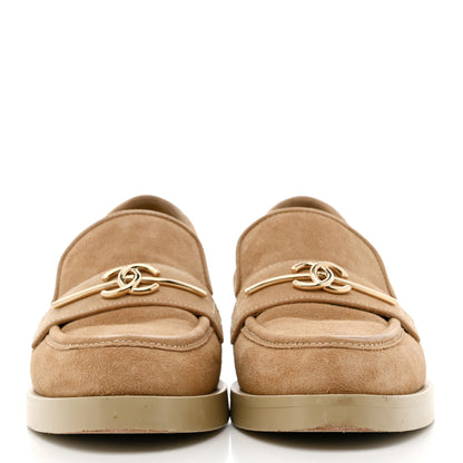 Chanel Suede Metal CC Mocassin Loafers 37 Beige 3 of 9