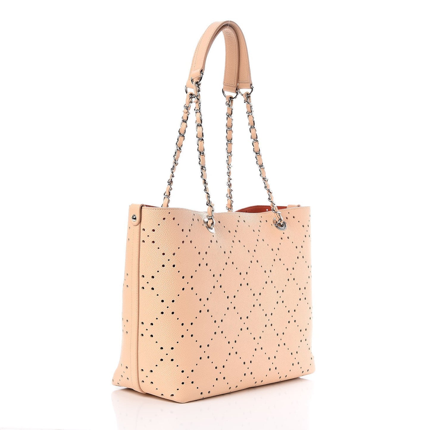Perforated Grained Calfskin Small Shopping Tote Light Coral