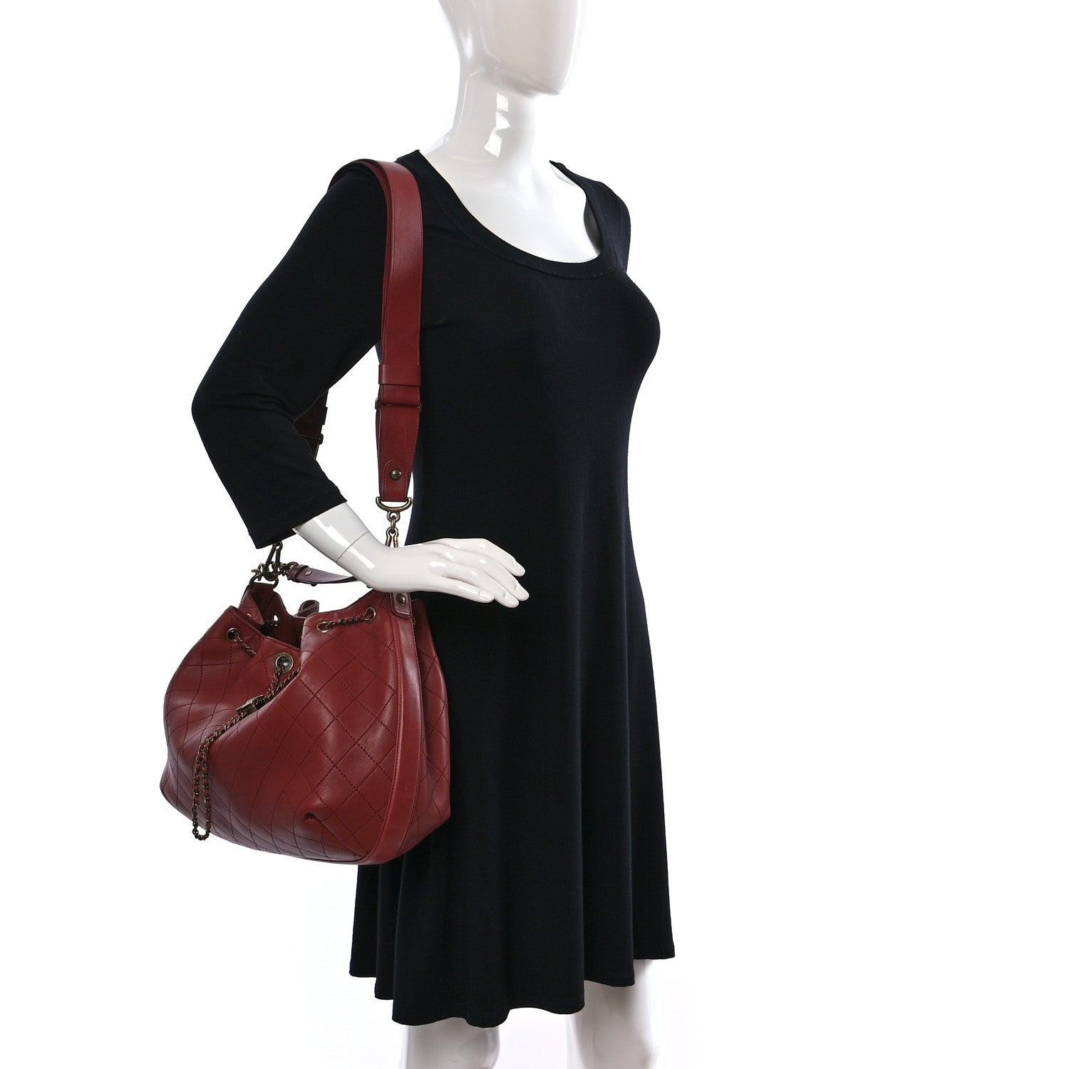 Chanel Calfskin Stitched Large Drawstring CC Bag Burgundy 2 of 9