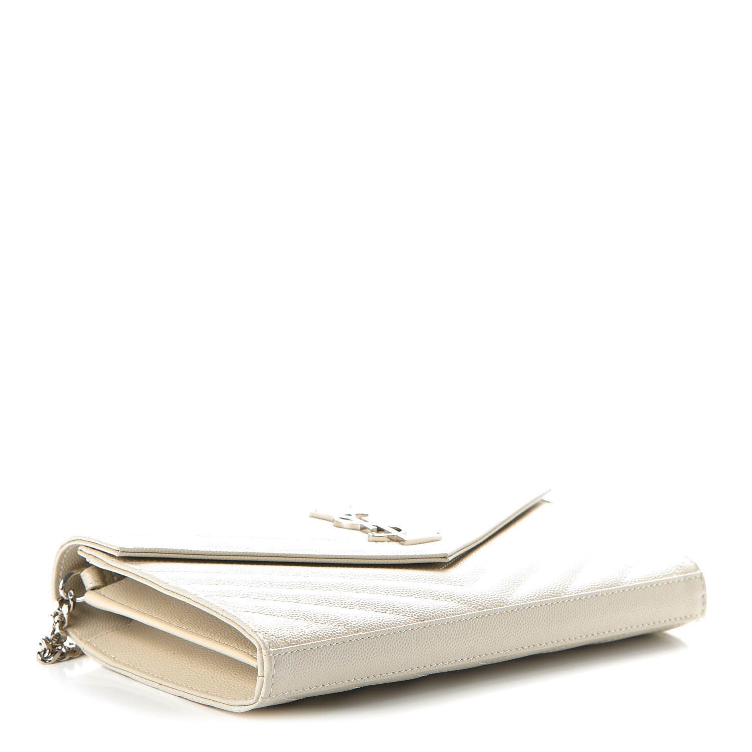 Saint Laurent Grain De Poudre Matelasse Chevron Monogram Chain Wallet Crema Soft 3 of 9