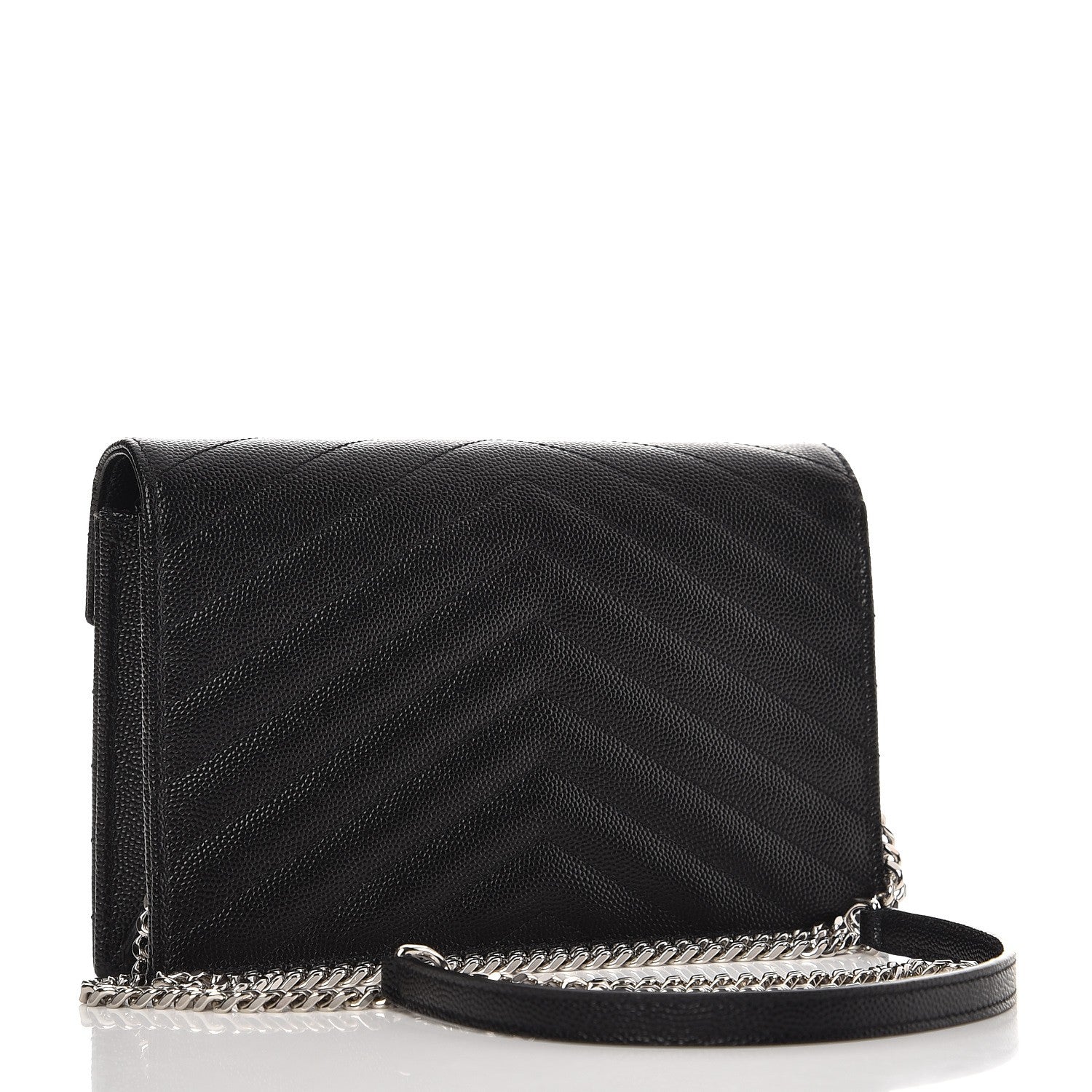 Saint Laurent Grain De Poudre Matelasse Chevron Monogram Envelope Chain Wallet Black 3 of 7