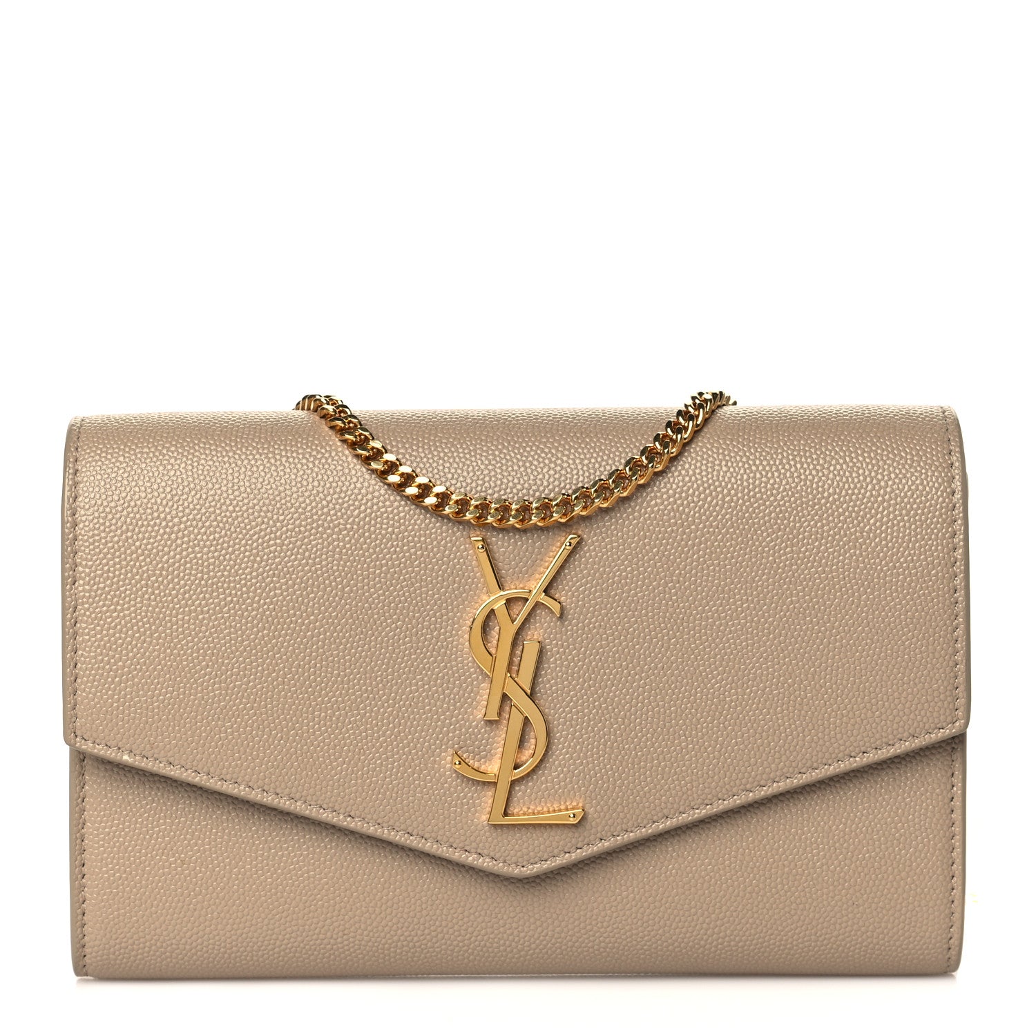 Saint Laurent Grain De Poudre Monogram Uptown Chain Wallet Dark Beige 3 of 13