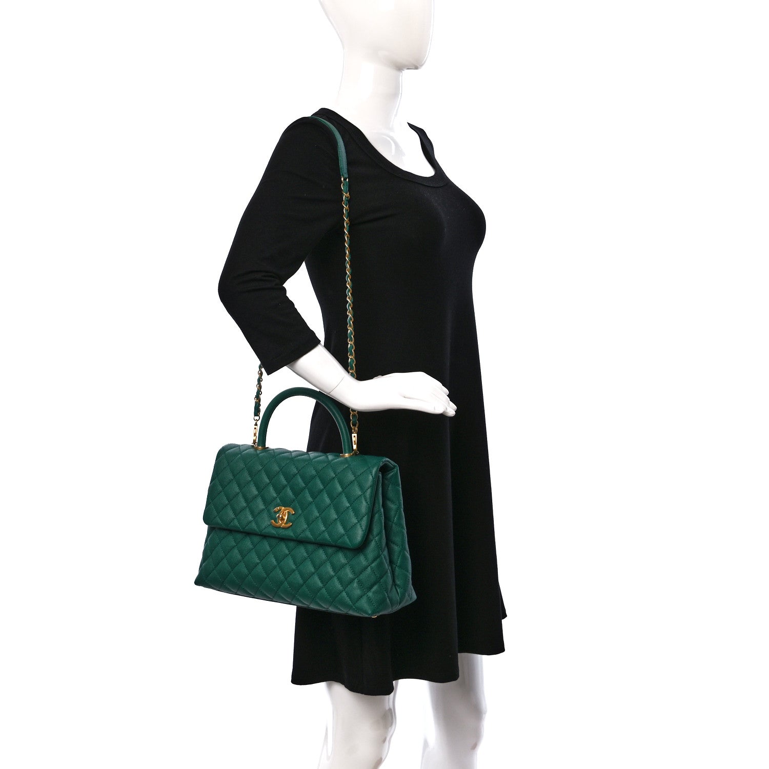 Chanel Caviar Quilted Medium Coco Handle Flap Green 2 of 10