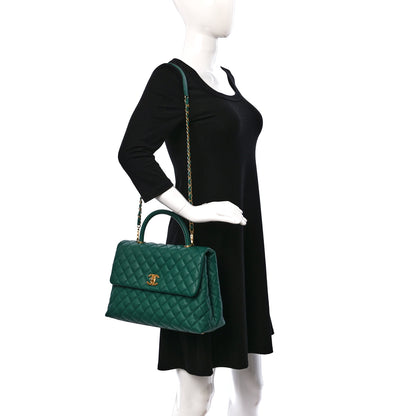 Chanel Caviar Quilted Medium Coco Handle Flap Green 2 of 10