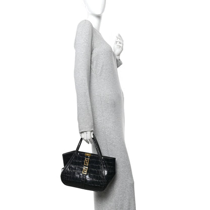 Versace Calfskin Crocodile Embossed Small Greca Goddess Shoulder Bag 2 of 9