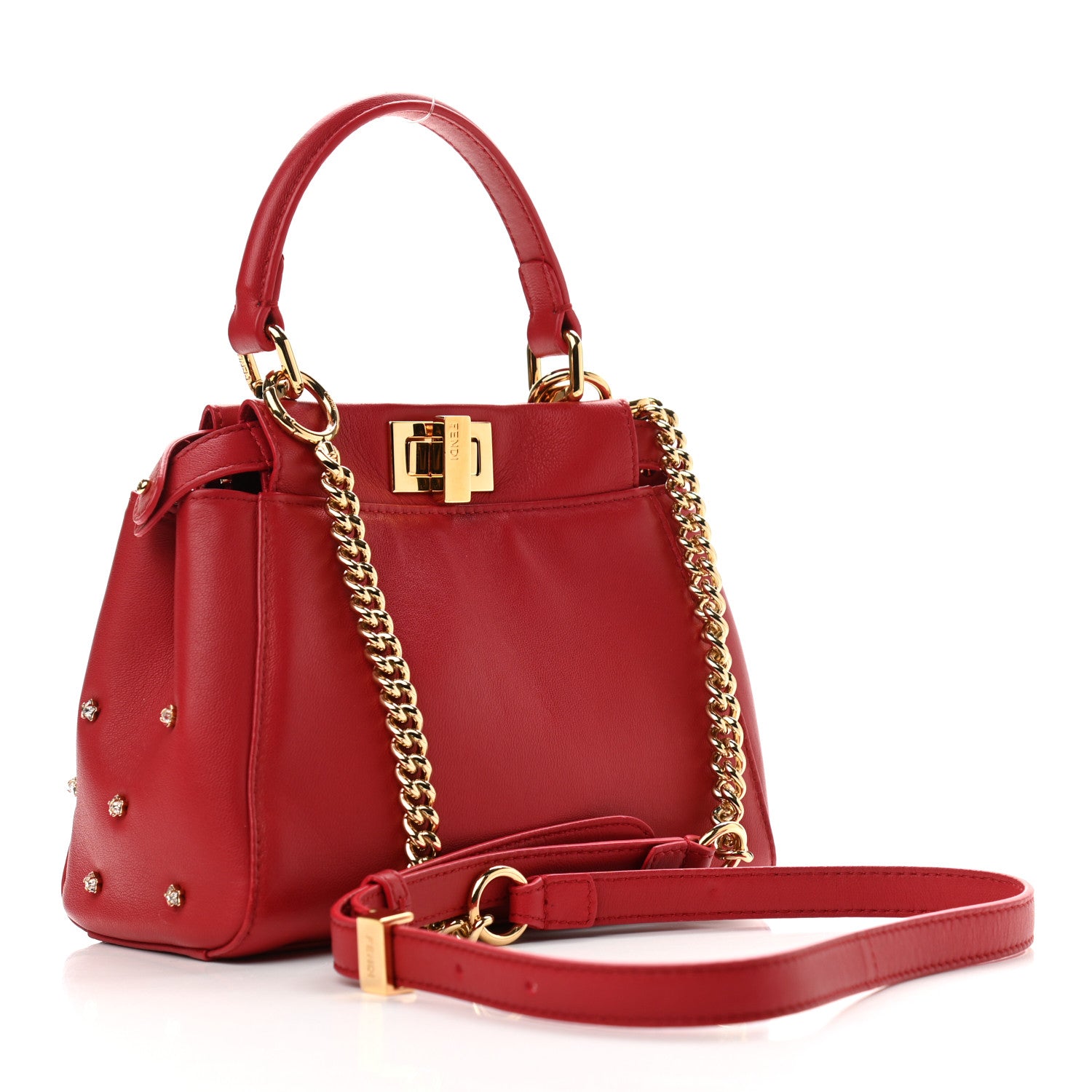 Fendi Nappa Crystal Stars Studded XS Peekaboo Iconic Satchel Fragola 3 of 10