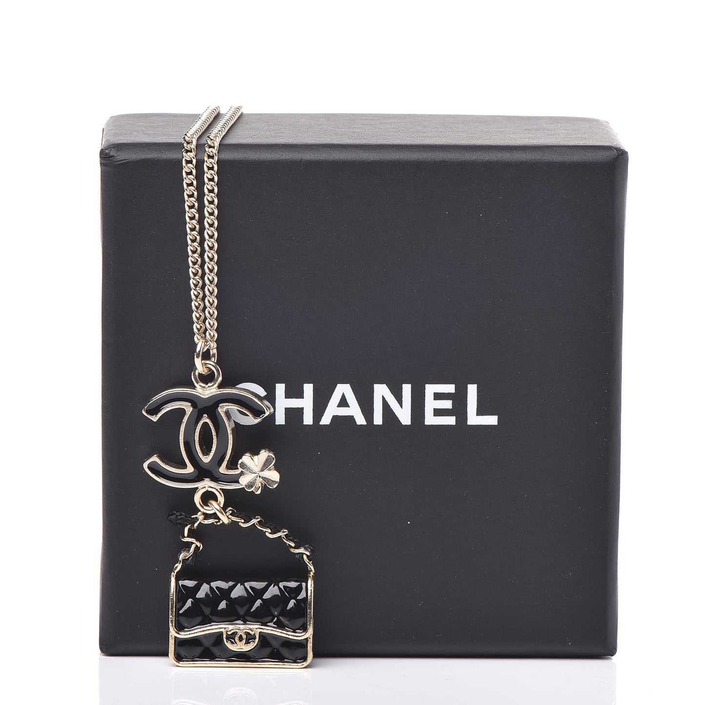 Enamel Charming Chic Classic Flap CC Charm Necklace Black