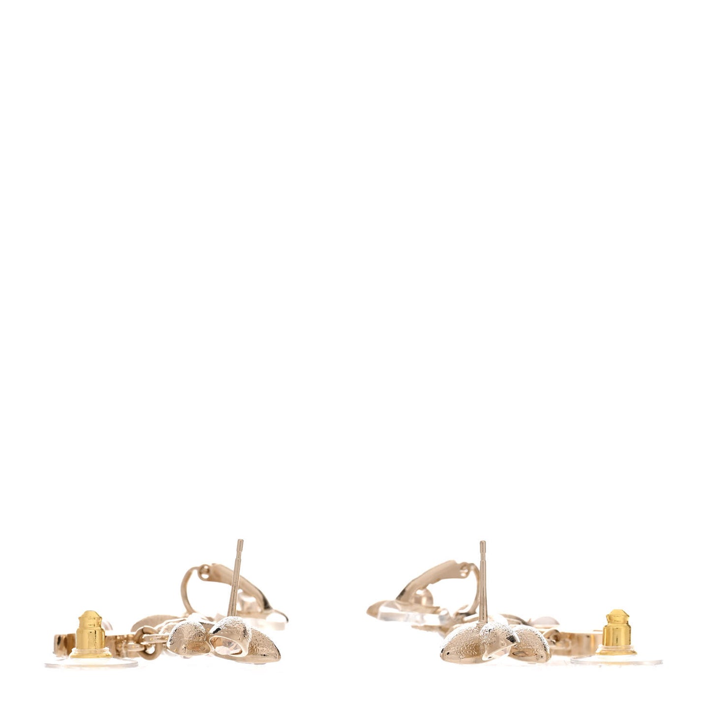 Pearl Crystal CC Flower Cluster Drop Earrings Gold Light Brown Pearly White