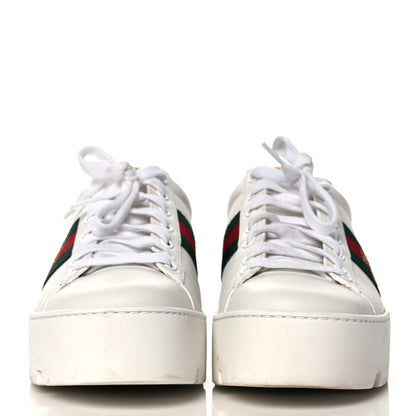 Gucci Calfskin Web Bee Embroidered Womens Ace Platform Sneakers 38.5 White 2 of 11