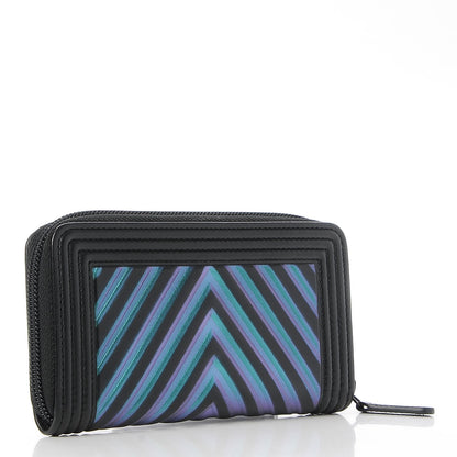 Chanel Calfskin Painted Chevron Embossed Small Boy Zip Wallet Black 3 of 9