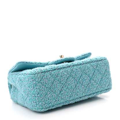 Chanel Wool Tweed Quilted Mini Rectangular Flap Turquoise Light Blue 4 of 11