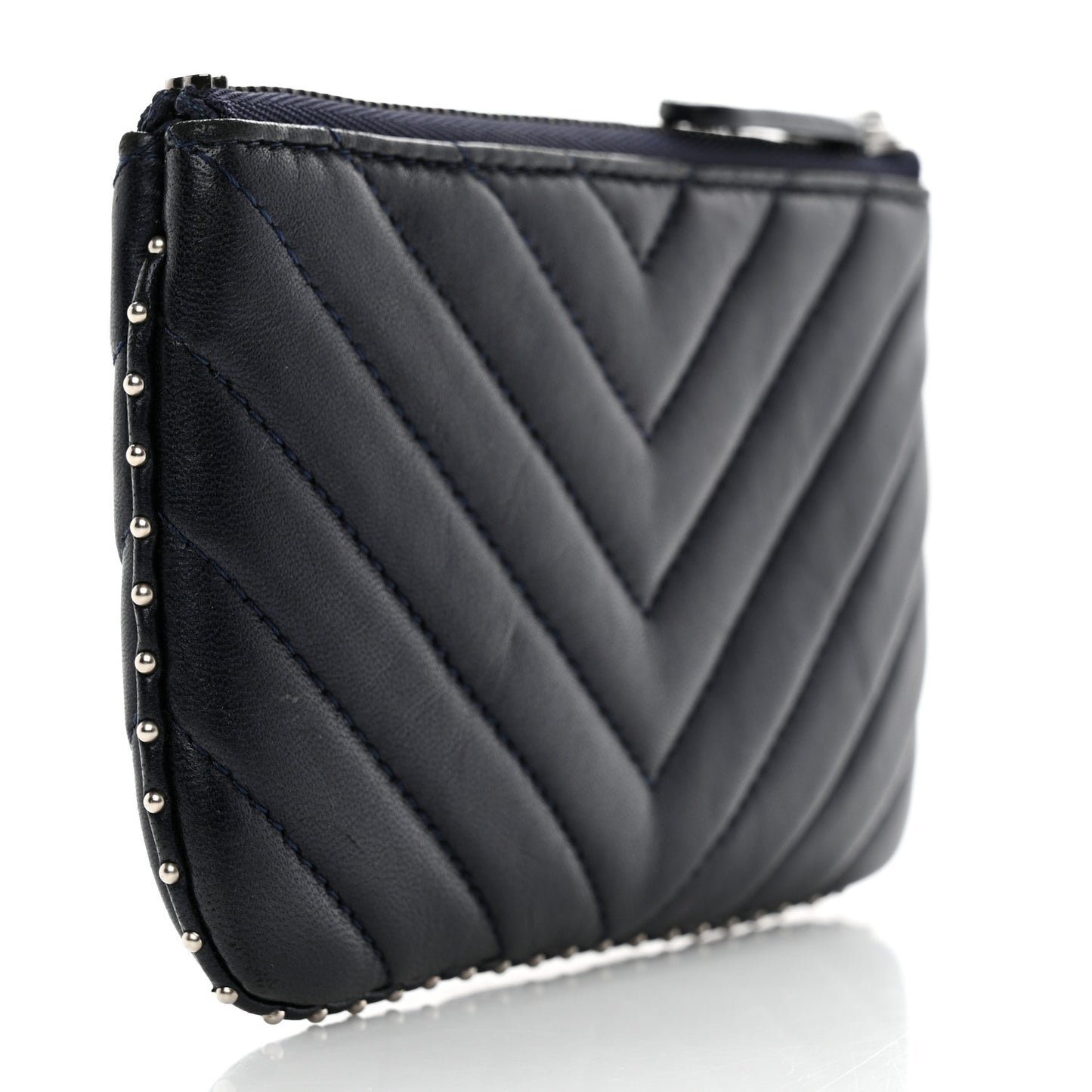 Lambskin Chevron Quilted Studded Small Cosmetic Case Black
