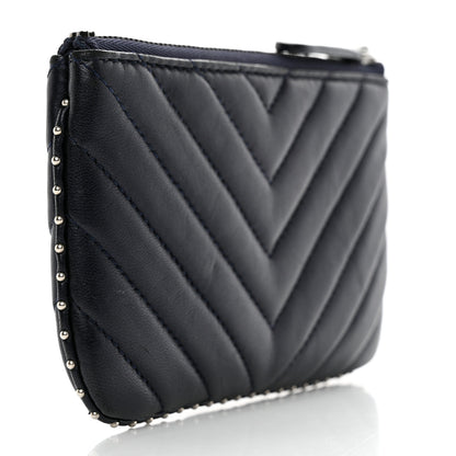 Chanel Lambskin Chevron Quilted Studded Small Cosmetic Case Black 3 of 11