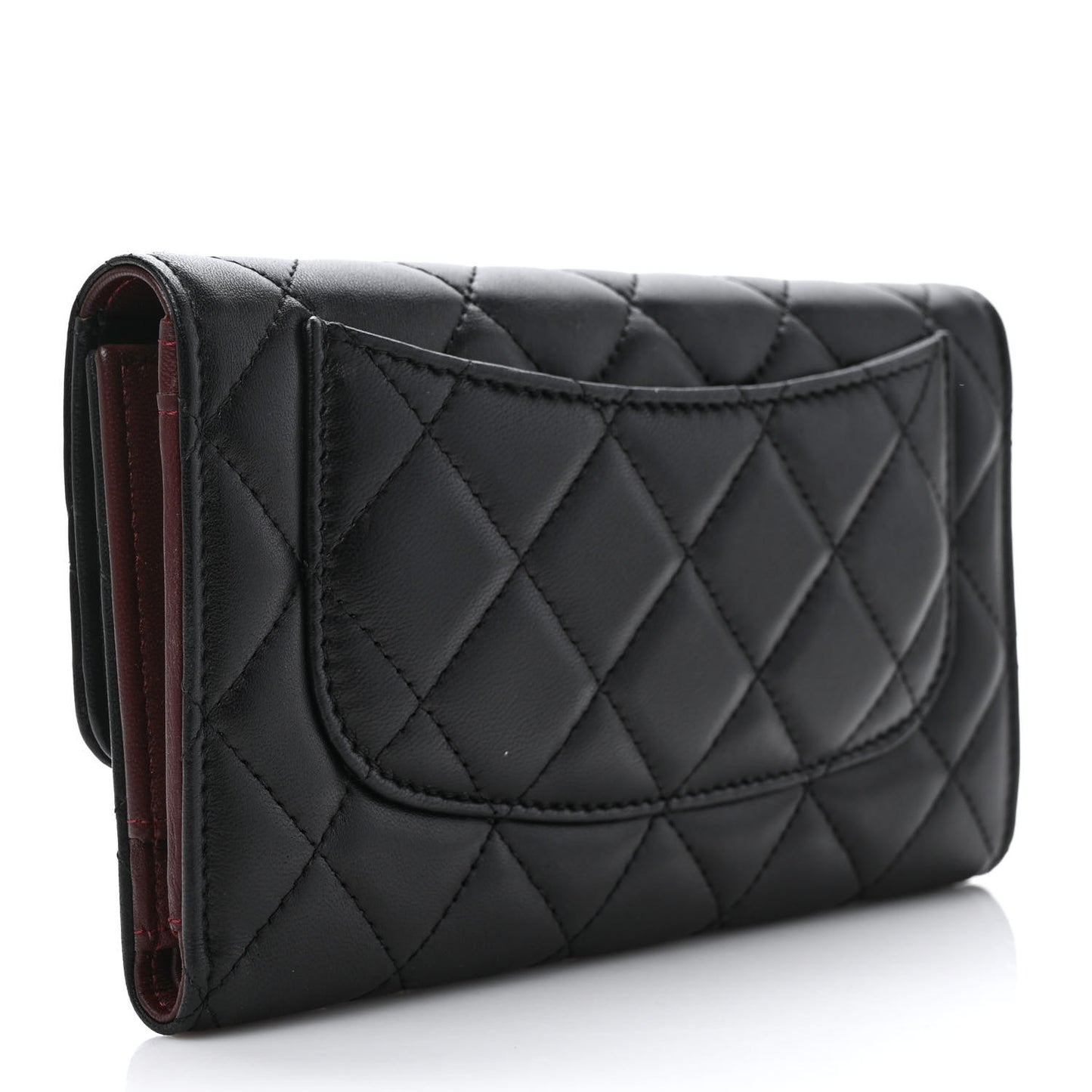 Lambskin Quilted Large Flap Wallet Black