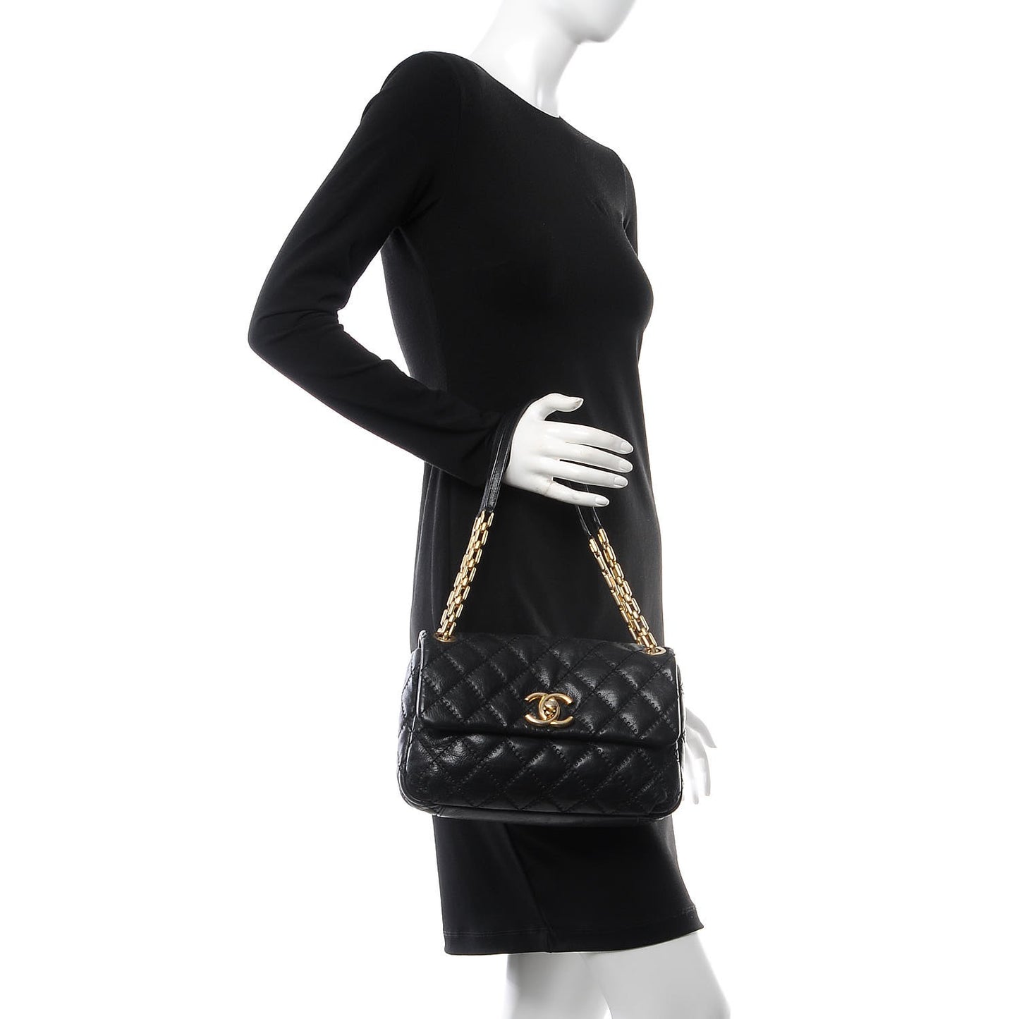 Calfskin Quilted Retro Chain Flap Black