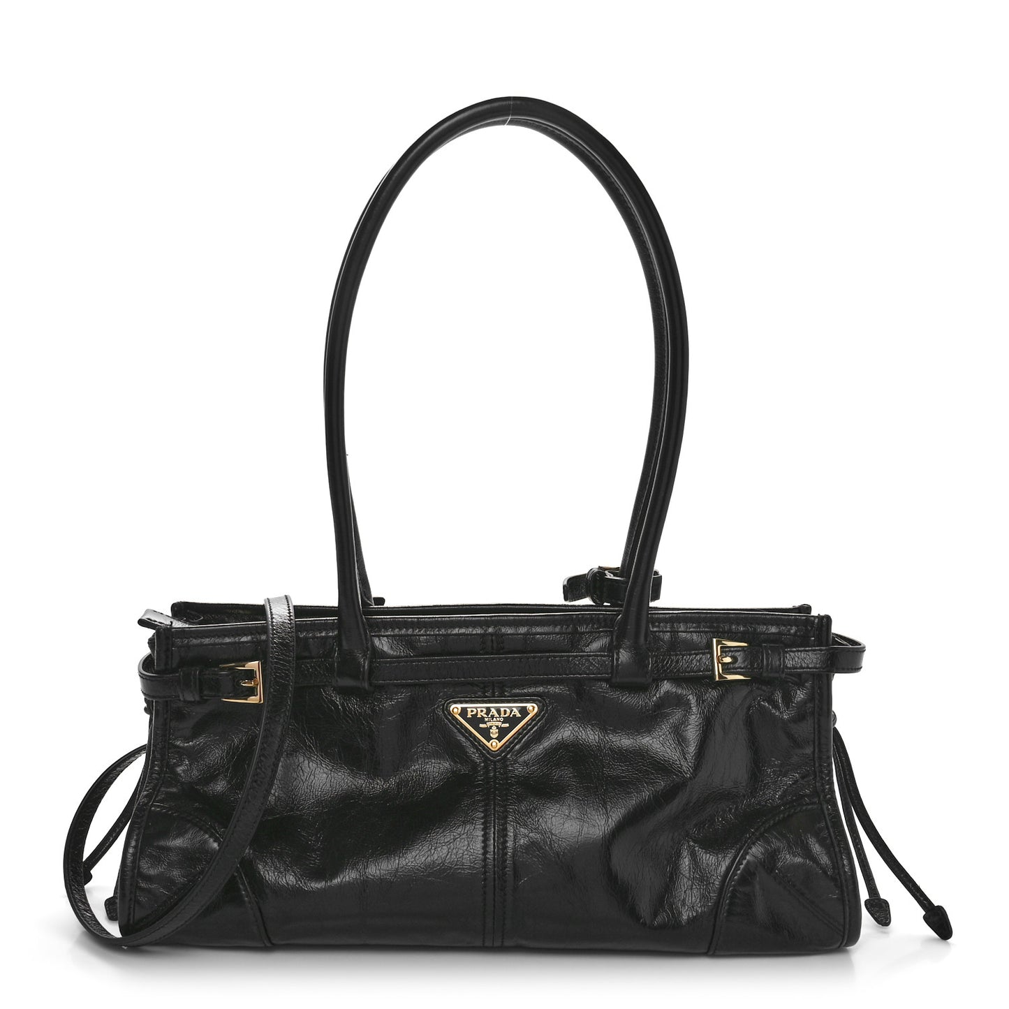 Shiny Nappa Medium Shoulder Bag Black