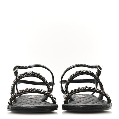 Chanel Crumpled Calfskin Chain Sandals 36 Black 3 of 9
