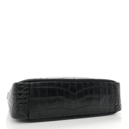Saint Laurent Calfskin Crocodile Embossed Camp Camera Bag Black 4 of 11