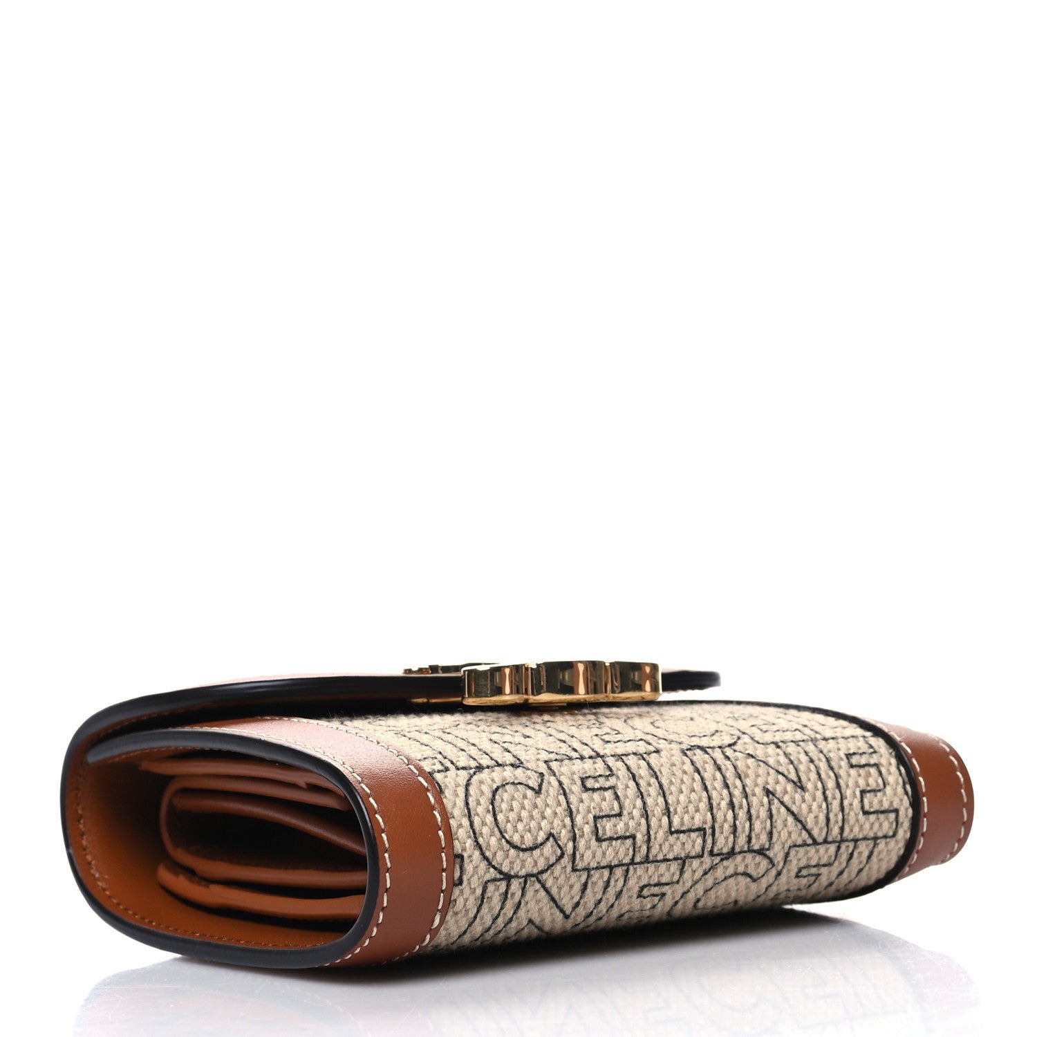 Celine Textile Calfskin All Over Print Small Triomphe Wallet Natural Tan 4 of 11