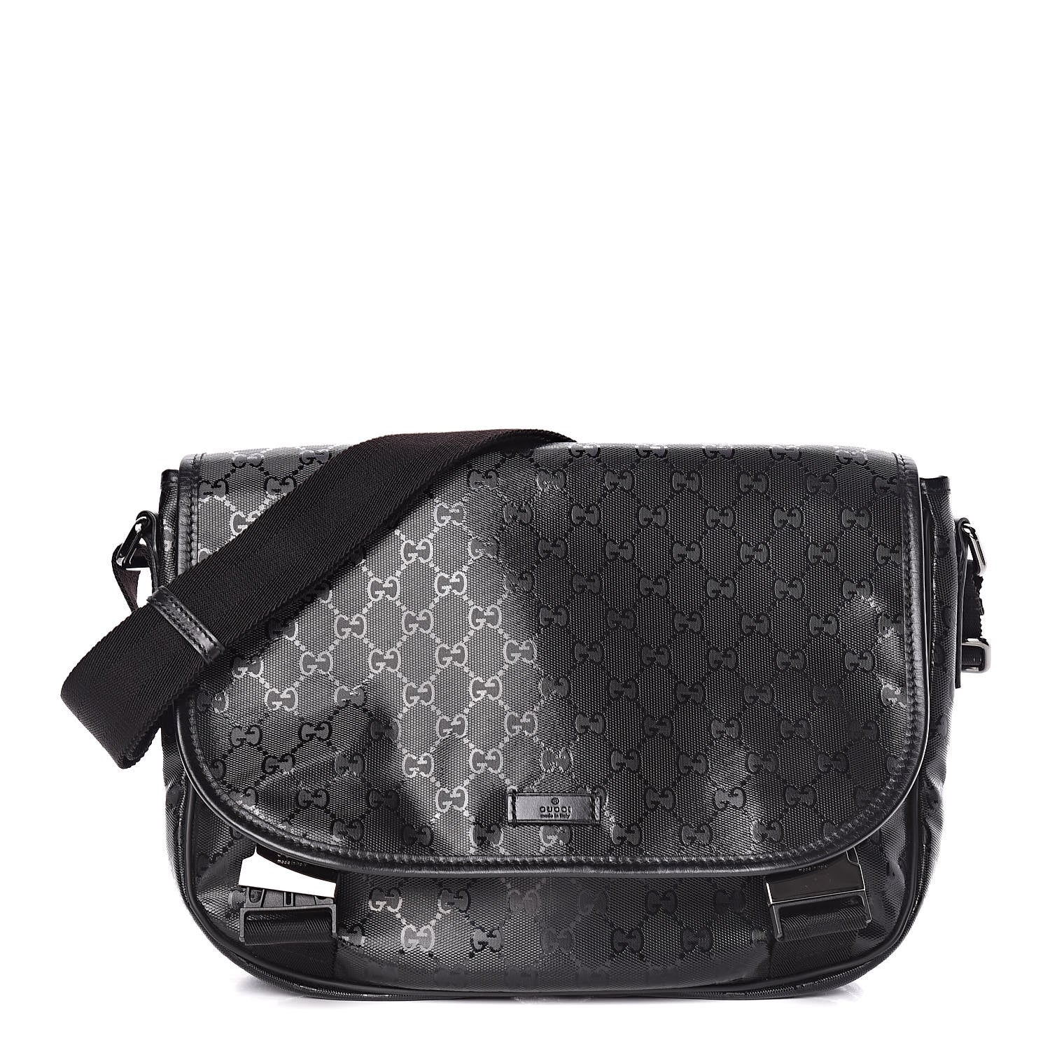 Gucci Imprime Monogram Medium Double Buckle Flap Messenger Bag Black 1 of 10