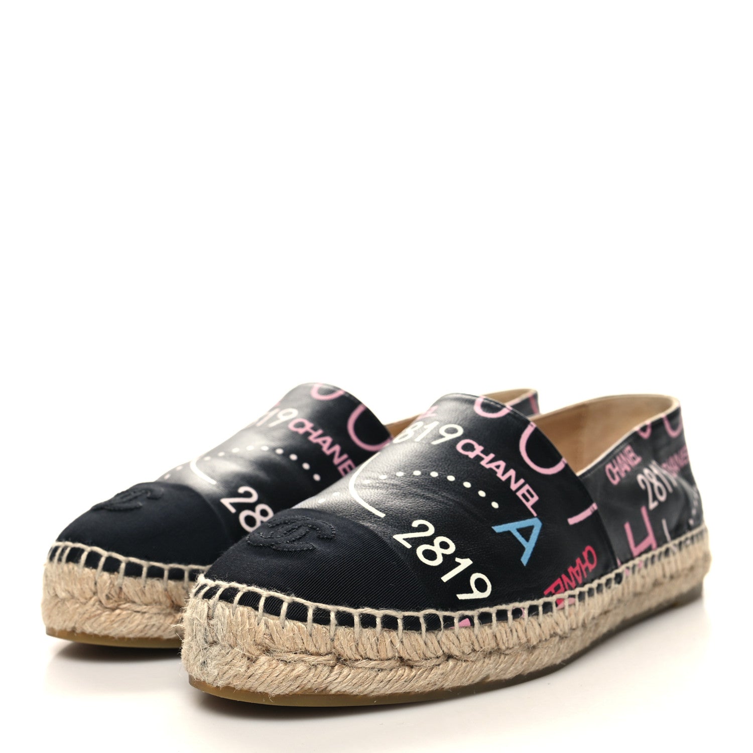Chanel Lambskin Grosgrain Printed Espadrilles 38 Multicolor Black 3 of 10