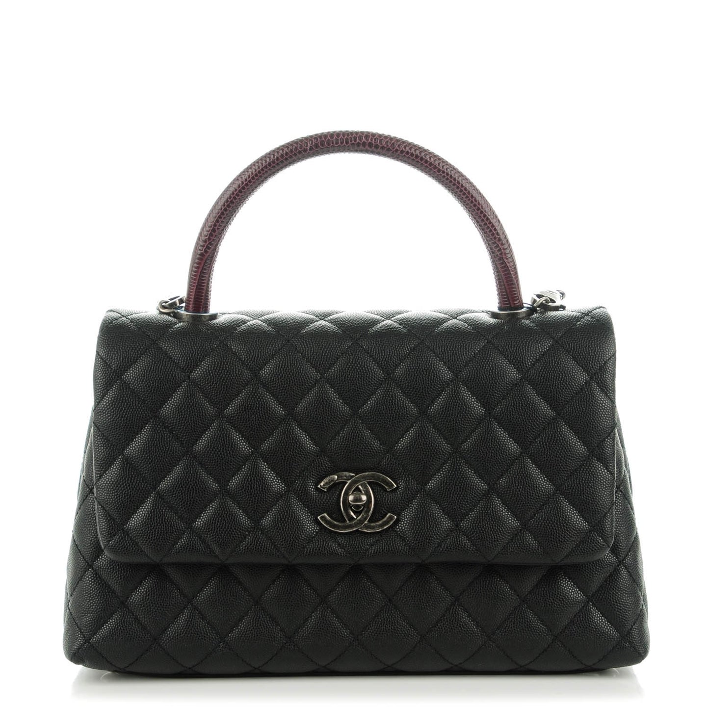 Caviar Lizard Quilted Small Coco Handle Flap Black